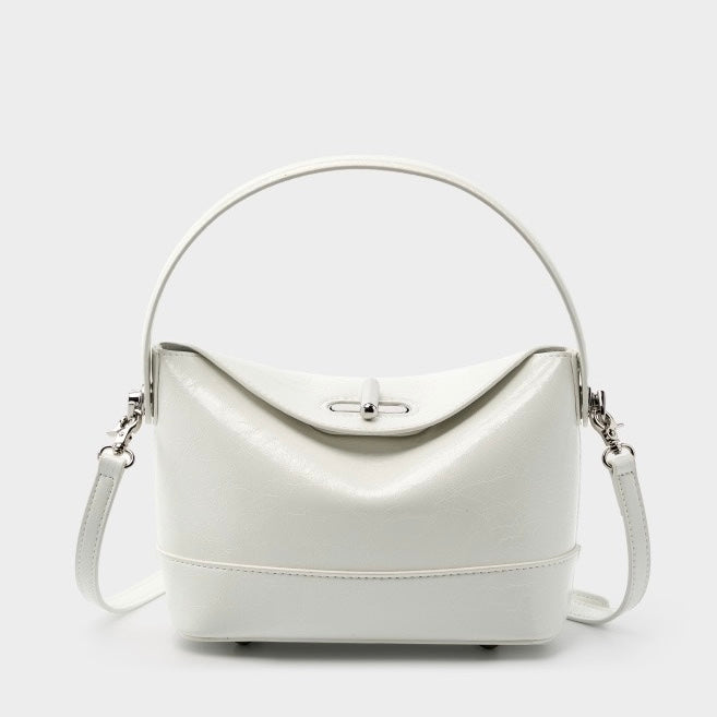 Women’s Genuine Leather Mini Bucket Crossbody Bag | Turn Lock Elegance