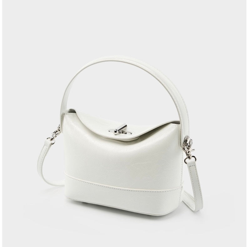Women’s Genuine Leather Mini Bucket Crossbody Bag | Turn Lock Elegance