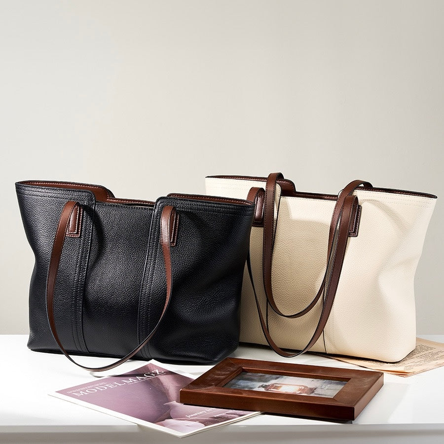 Women’s Genuine Leather Large-Capacity Tote Shoulder Bag | Effortless Everyday Elegance
