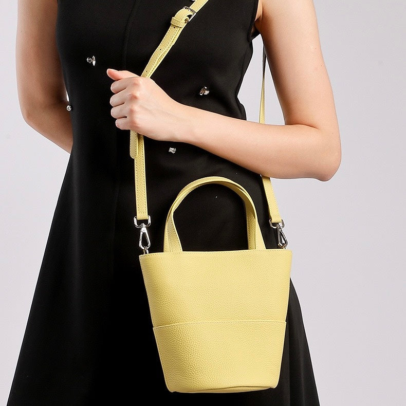 Women’s Genuine Leather Minimalist Crossbody Bucket Bag | Effortless Elegance
