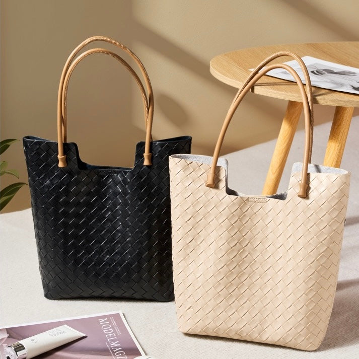 Women’s Genuine Woven Leather Shoulder Tote Bag | Effortless Minimalist Elegance