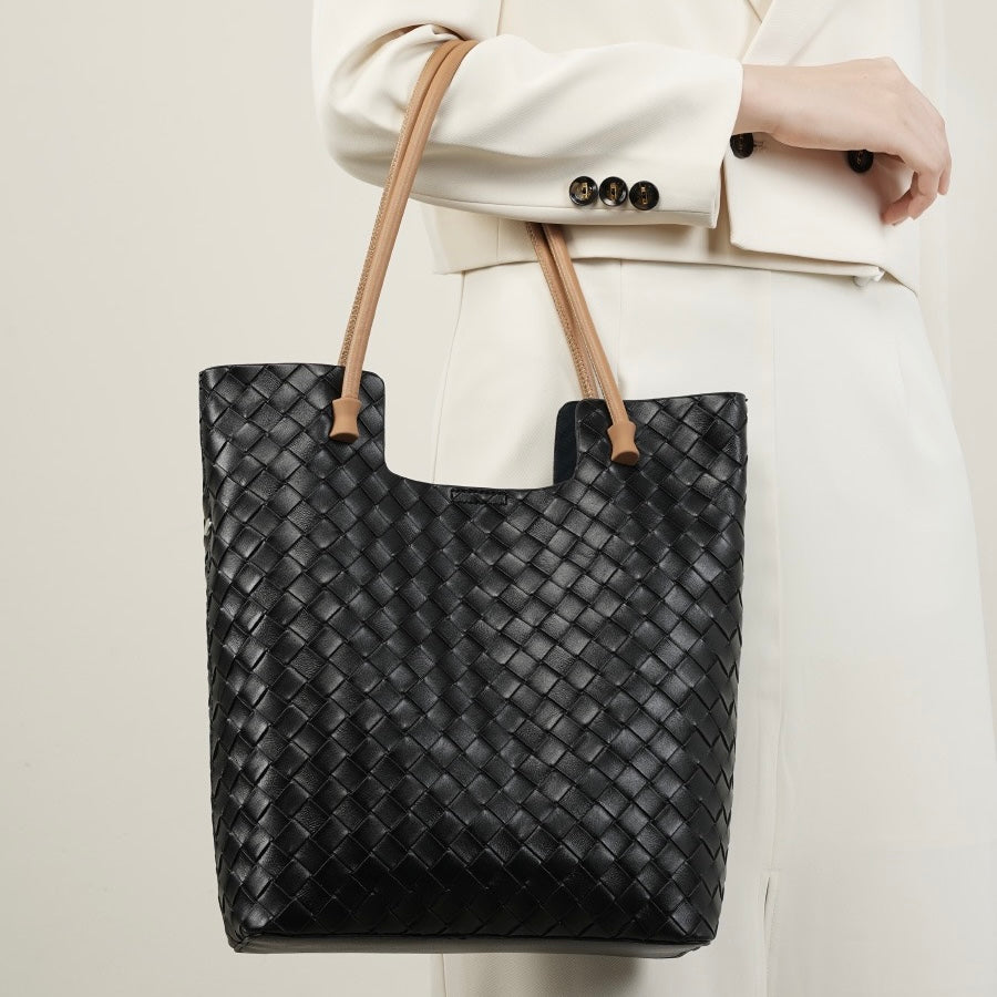 Women’s Genuine Woven Leather Shoulder Tote Bag | Effortless Minimalist Elegance