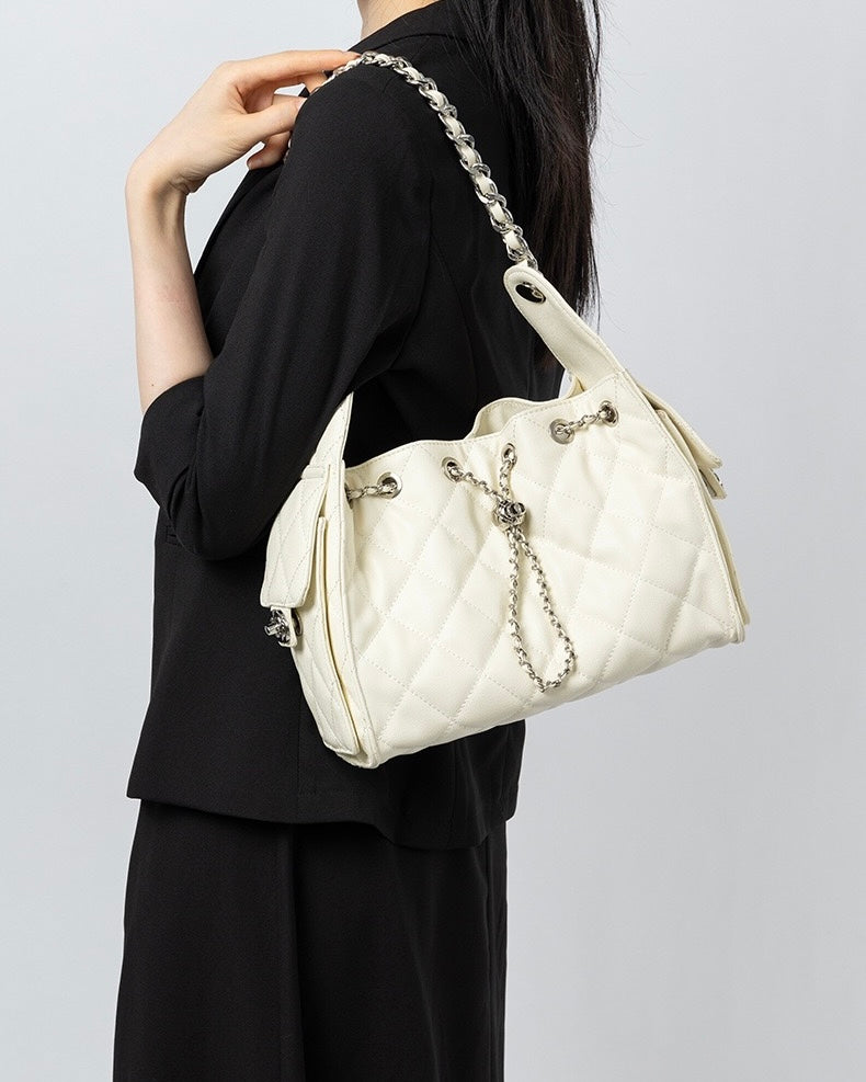 Genuine Leather Bucket Crossbody Bag | Caviar Pattern Effortless Elegance