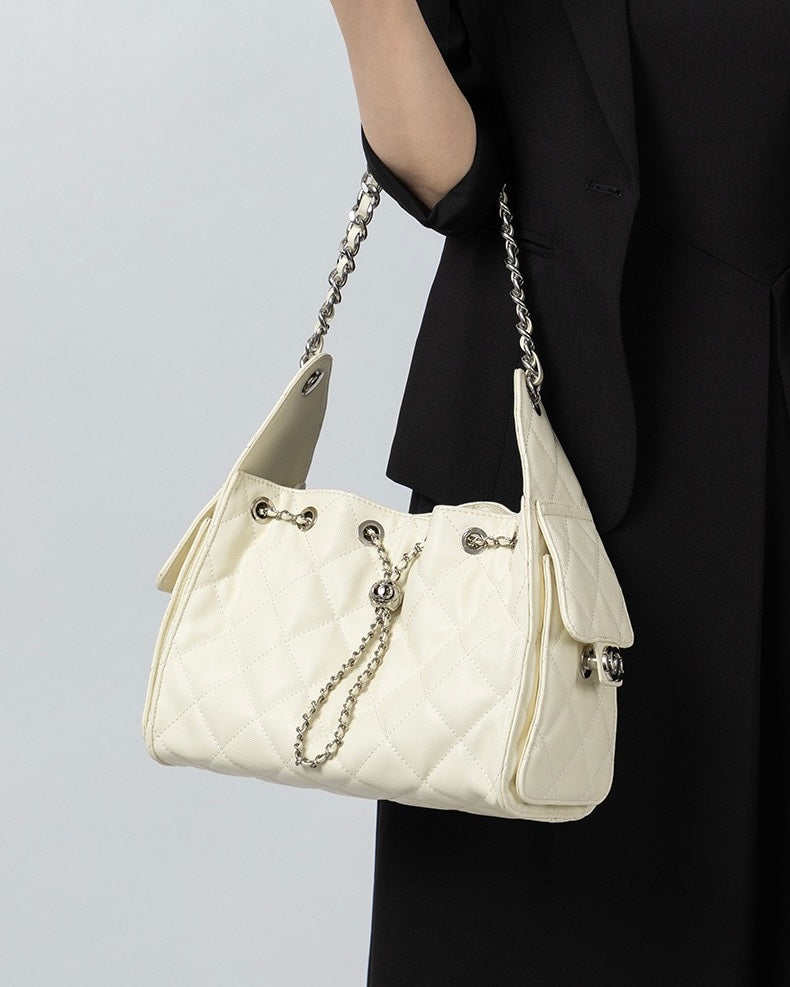 Genuine Leather Bucket Crossbody Bag | Caviar Pattern Effortless Elegance