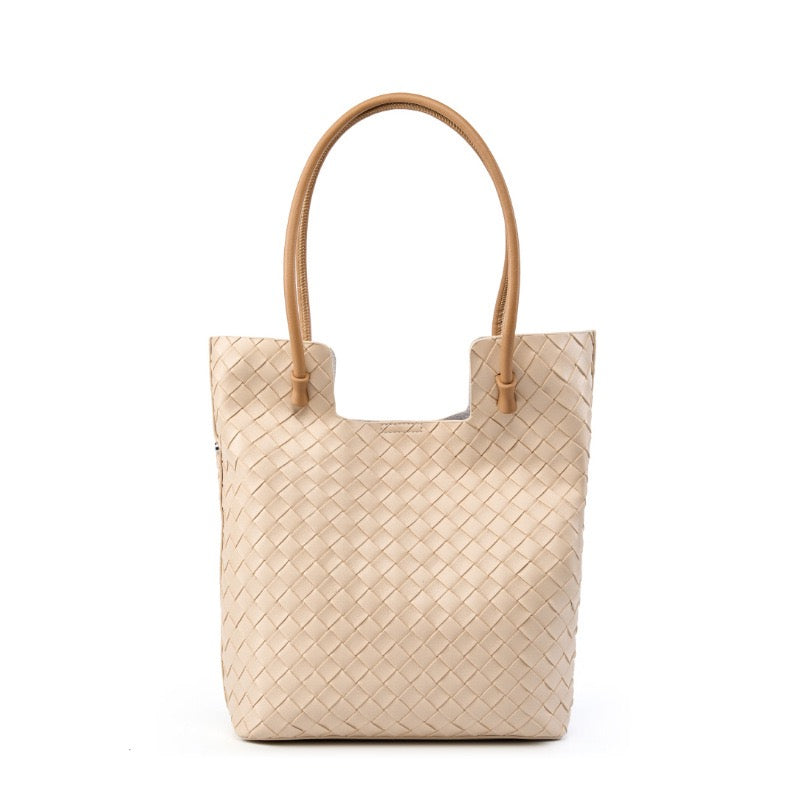 Women’s Genuine Woven Leather Shoulder Tote Bag | Effortless Minimalist Elegance