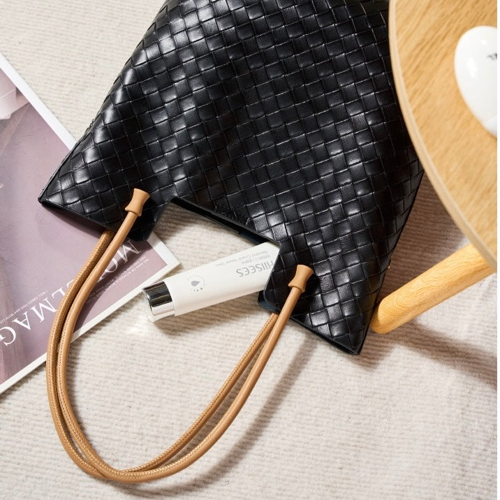 Women’s Genuine Woven Leather Shoulder Tote Bag | Effortless Minimalist Elegance
