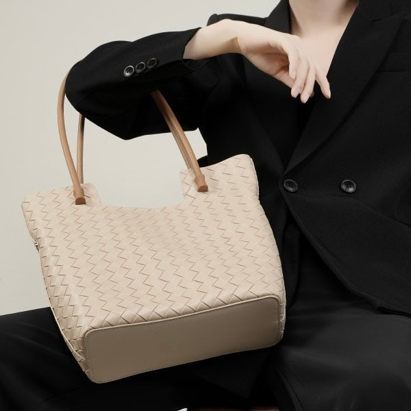 Women’s Genuine Woven Leather Shoulder Tote Bag | Effortless Minimalist Elegance