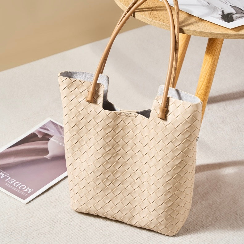 Women’s Genuine Woven Leather Shoulder Tote Bag | Effortless Minimalist Elegance