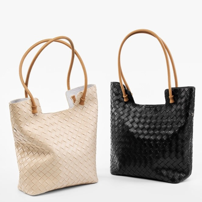 Women’s Genuine Woven Leather Shoulder Tote Bag | Effortless Minimalist Elegance