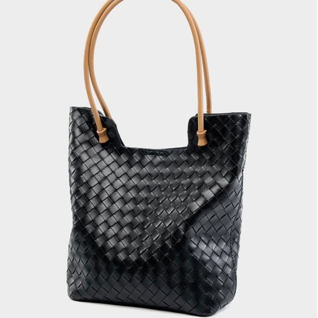 Women’s Genuine Woven Leather Shoulder Tote Bag | Effortless Minimalist Elegance