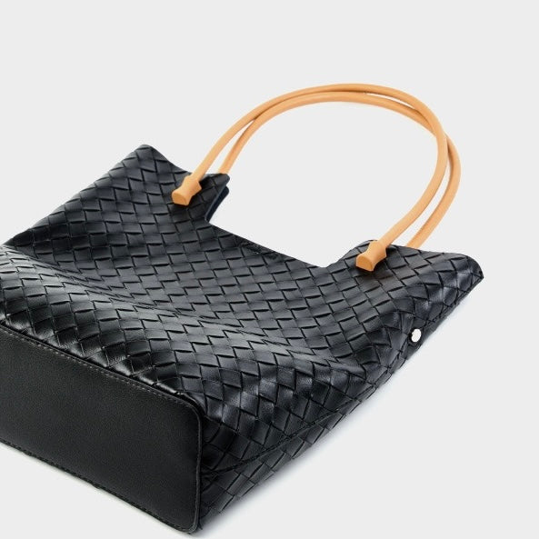 Women’s Genuine Woven Leather Shoulder Tote Bag | Effortless Minimalist Elegance