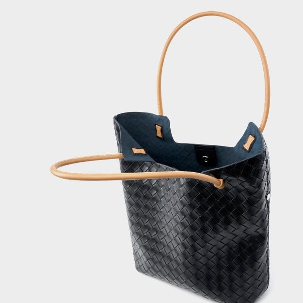 Women’s Genuine Woven Leather Shoulder Tote Bag | Effortless Minimalist Elegance