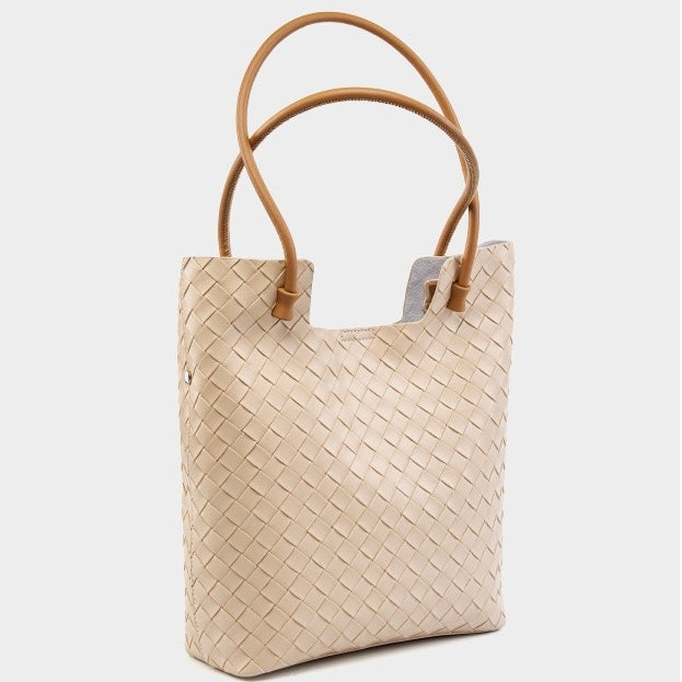 Women’s Genuine Woven Leather Shoulder Tote Bag | Effortless Minimalist Elegance