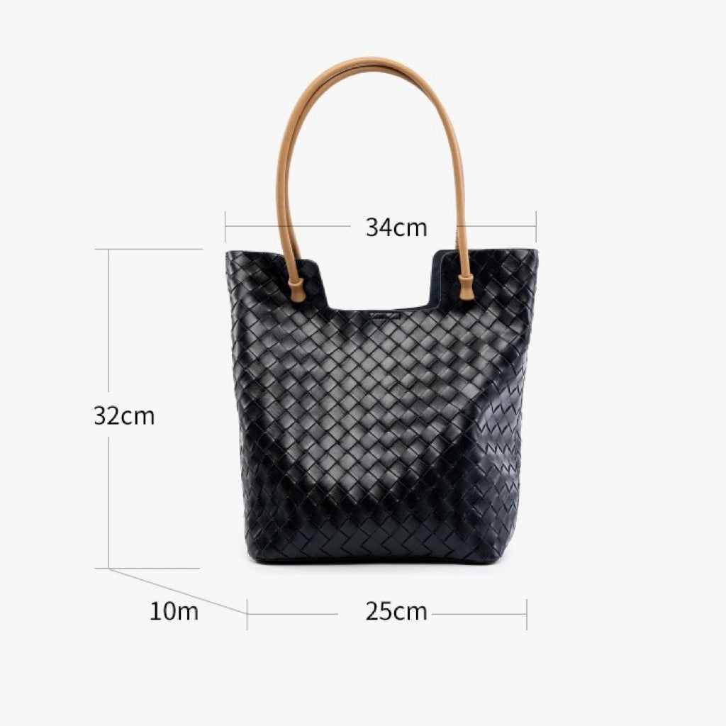 Women’s Genuine Woven Leather Shoulder Tote Bag | Effortless Minimalist Elegance