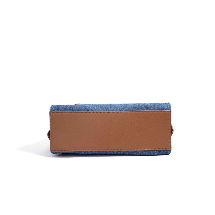 Women’s Genuine Leather and Denim Patchwork Backpack | Spacious Commuter Elegance