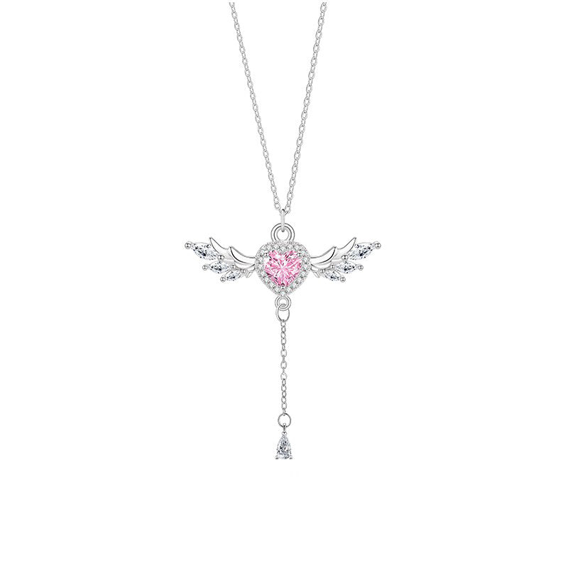 Pink Diamond Angel Heart Necklace | Understated Celestial Elegance