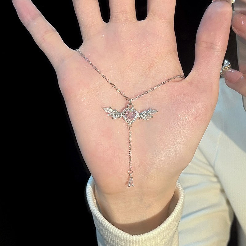Pink Diamond Angel Heart Necklace | Understated Celestial Elegance