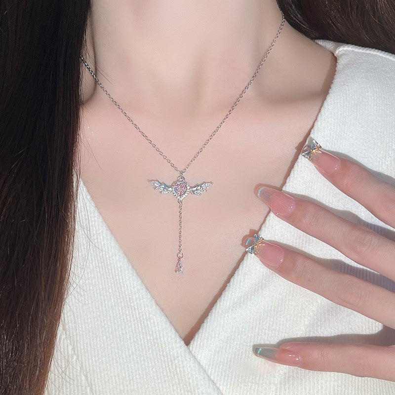 Pink Diamond Angel Heart Necklace | Understated Celestial Elegance
