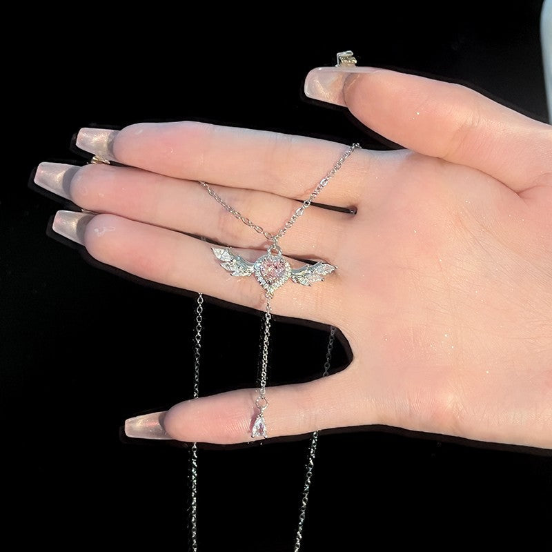 Pink Diamond Angel Heart Necklace | Understated Celestial Elegance