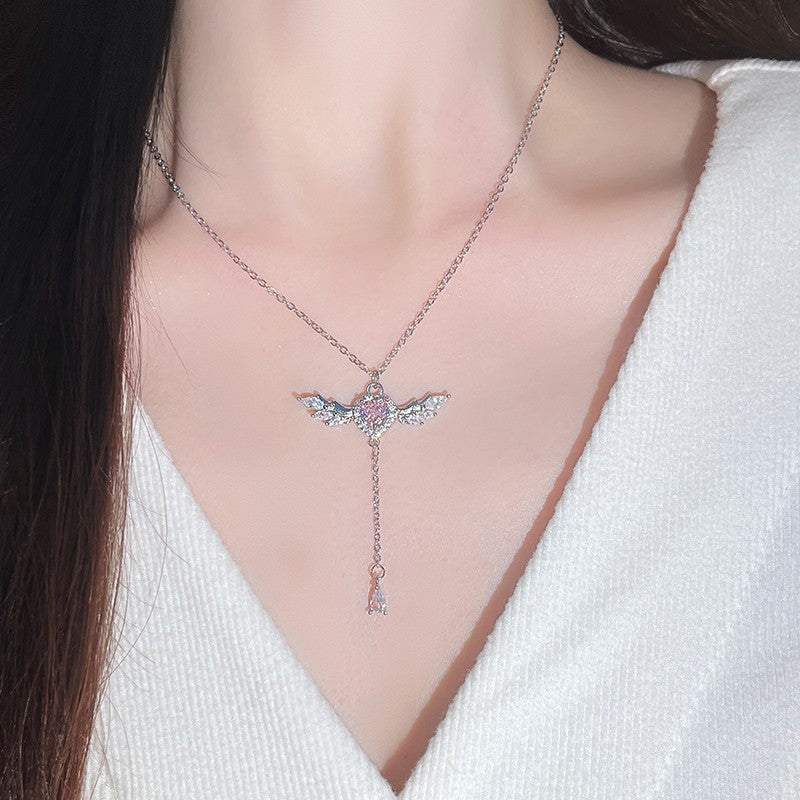 Pink Diamond Angel Heart Necklace | Understated Celestial Elegance