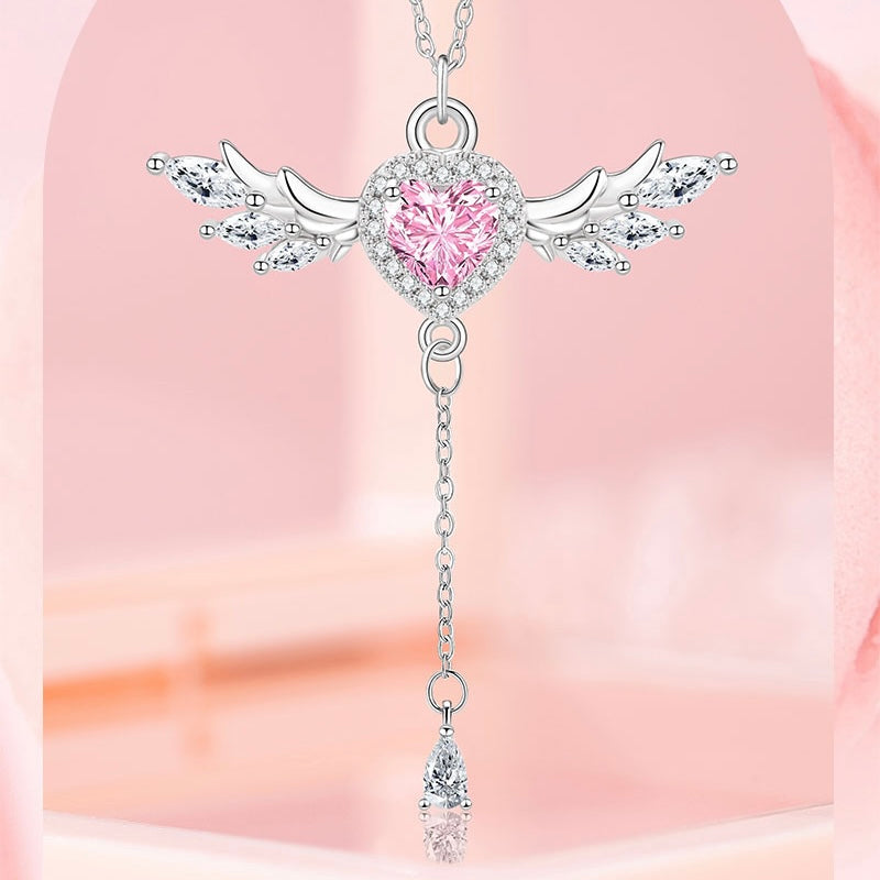 Pink Diamond Angel Heart Necklace | Understated Celestial Elegance
