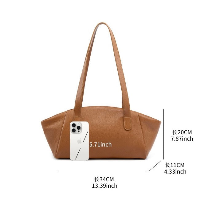Women’s Genuine Leather Tote | Winged Pleated Commuter Elegance