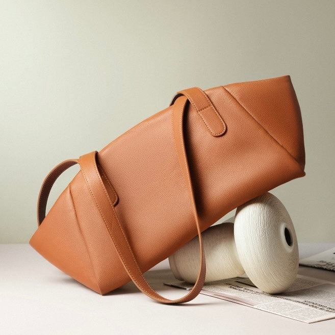 Women’s Genuine Leather Tote | Winged Pleated Commuter Elegance