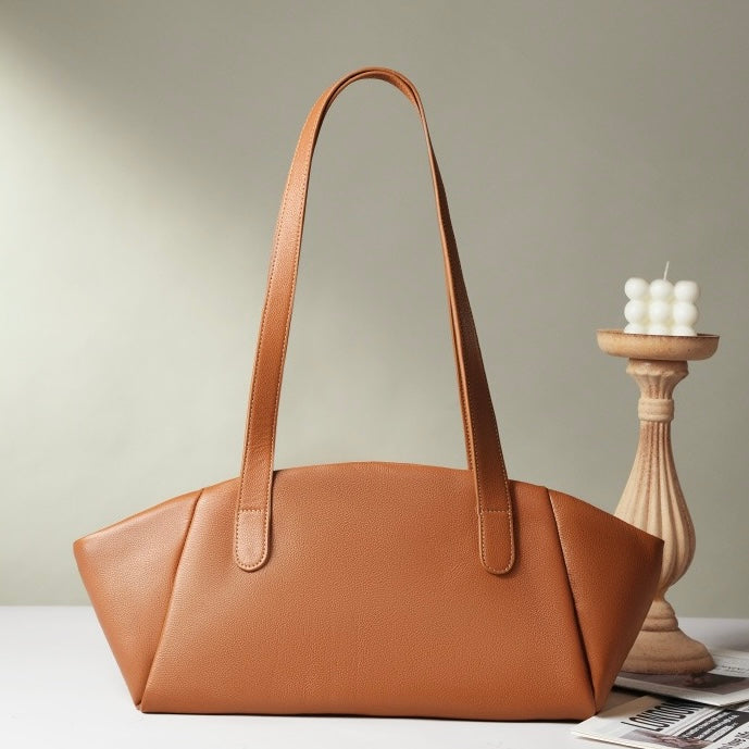 Women’s Genuine Leather Tote | Winged Pleated Commuter Elegance
