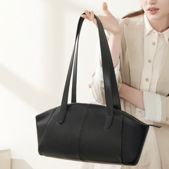 Women’s Genuine Leather Tote | Winged Pleated Commuter Elegance