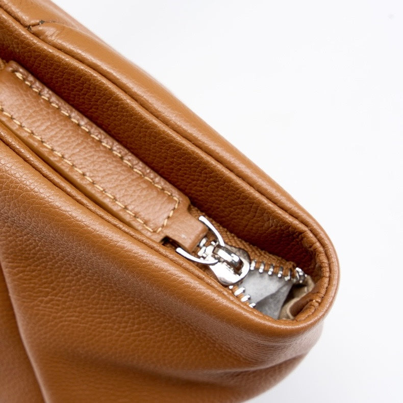 Women’s Genuine Leather Tote | Winged Pleated Commuter Elegance