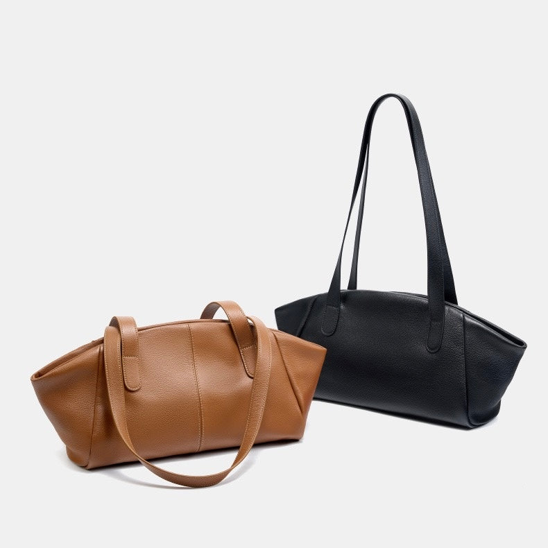 Women’s Genuine Leather Tote | Winged Pleated Commuter Elegance