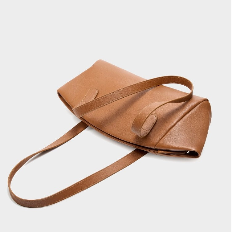 Women’s Genuine Leather Tote | Winged Pleated Commuter Elegance