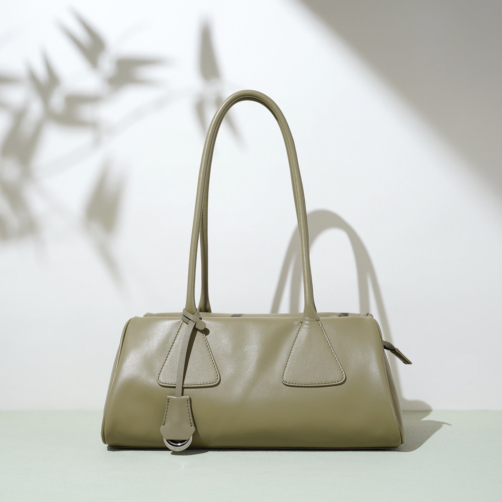 Genuine Leather Pillow Shoulder Baguette Bag | Effortless French Elegance