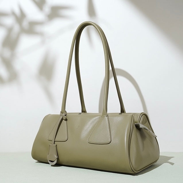 Genuine Leather Pillow Shoulder Baguette Bag | Effortless French Elegance