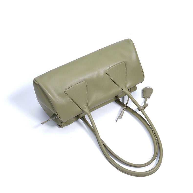 Genuine Leather Pillow Shoulder Baguette Bag | Effortless French Elegance