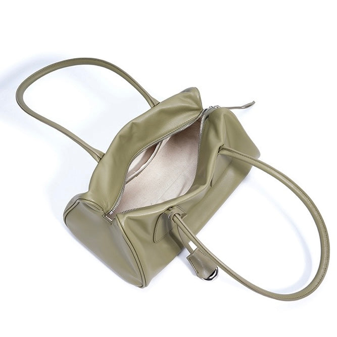 Genuine Leather Pillow Shoulder Baguette Bag | Effortless French Elegance