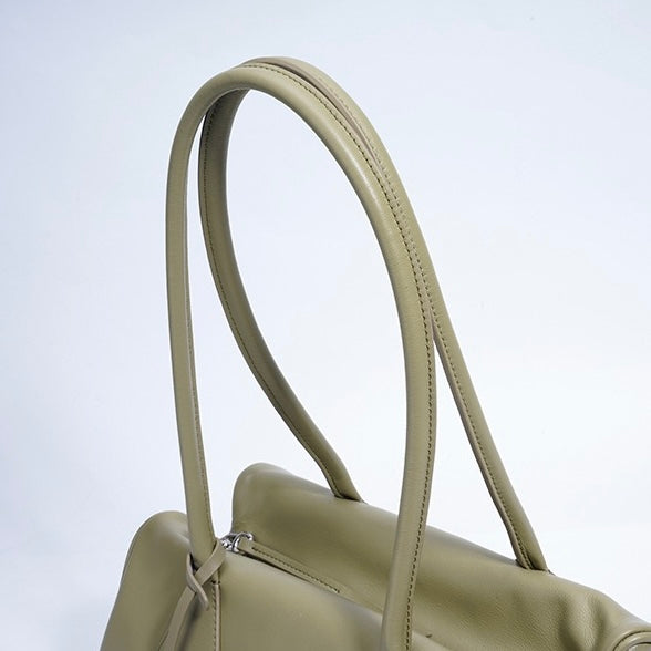 Genuine Leather Pillow Shoulder Baguette Bag | Effortless French Elegance