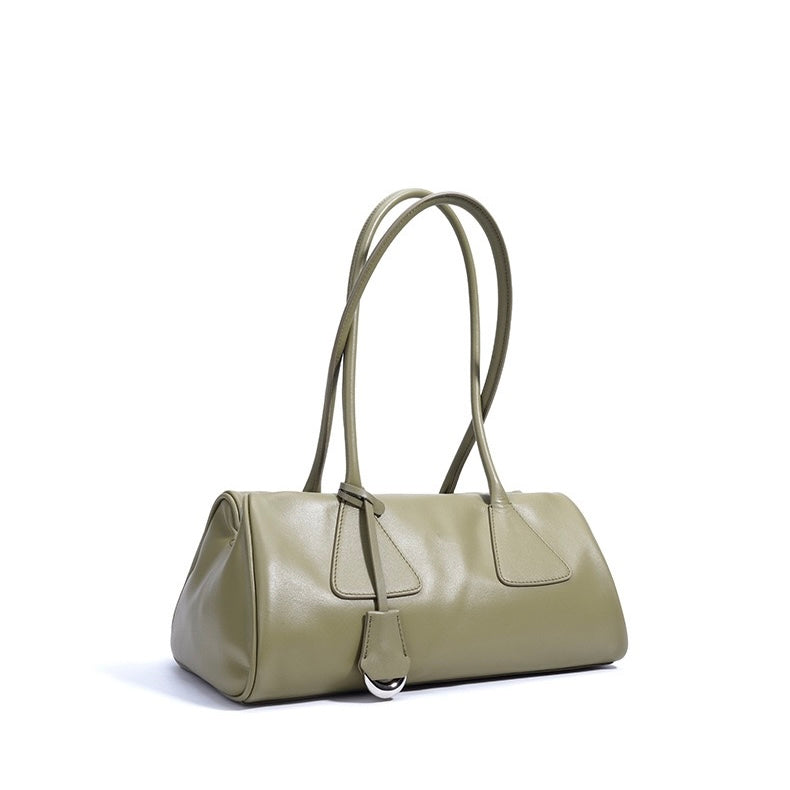 Genuine Leather Pillow Shoulder Baguette Bag | Effortless French Elegance