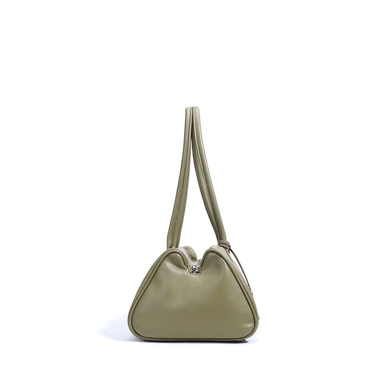 Genuine Leather Pillow Shoulder Baguette Bag | Effortless French Elegance