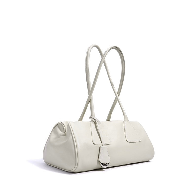 Genuine Leather Pillow Shoulder Baguette Bag | Effortless French Elegance