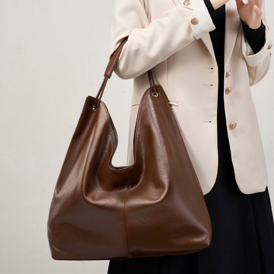 Premium Genuine Leather Tote Bag | Effortless Large-Capacity Minimalist Elegance