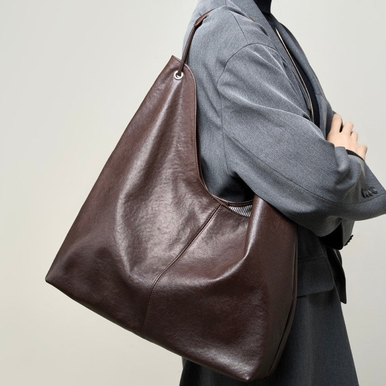 Premium Genuine Leather Tote Bag | Effortless Large-Capacity Minimalist Elegance