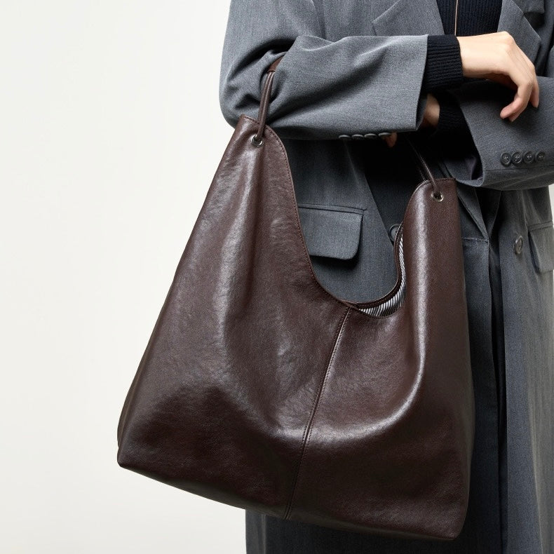 Premium Genuine Leather Tote Bag | Effortless Large-Capacity Minimalist Elegance