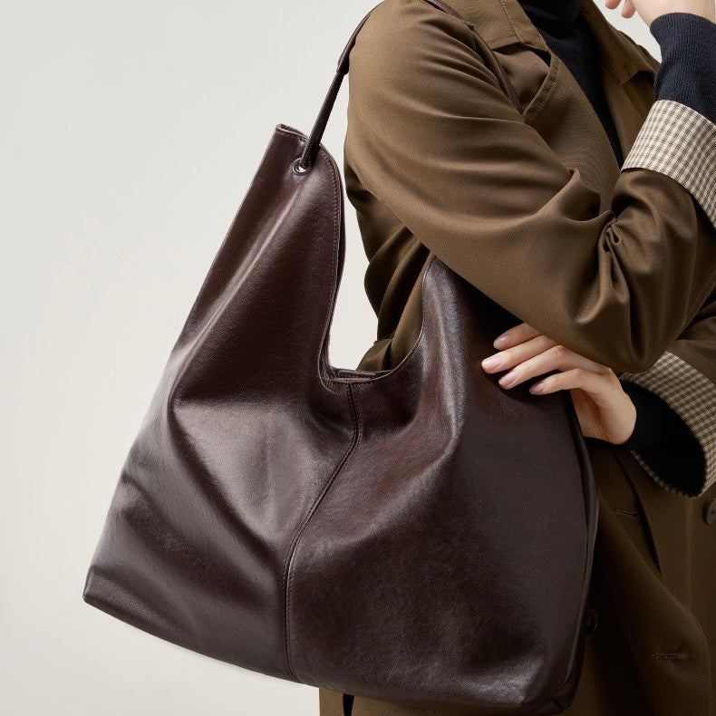 Premium Genuine Leather Tote Bag | Effortless Large-Capacity Minimalist Elegance