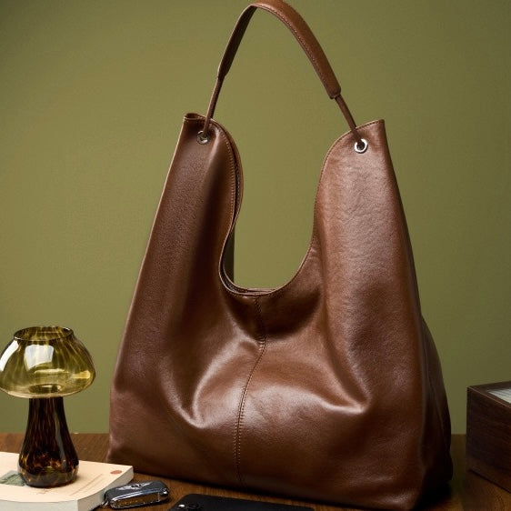Premium Genuine Leather Tote Bag | Effortless Large-Capacity Minimalist Elegance