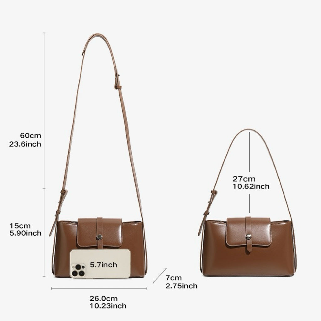 Leather Handheld Shoulder Bag | Effortless Versatile Commuter Elegance