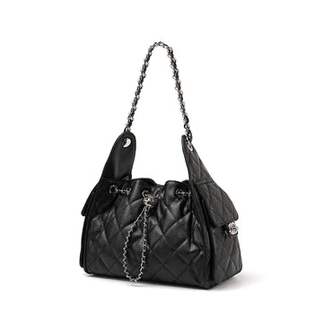 Genuine Leather Bucket Crossbody Bag | Caviar Pattern Effortless Elegance