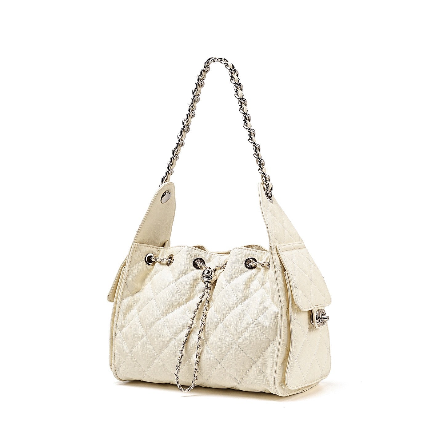 Genuine Leather Bucket Crossbody Bag | Caviar Pattern Effortless Elegance
