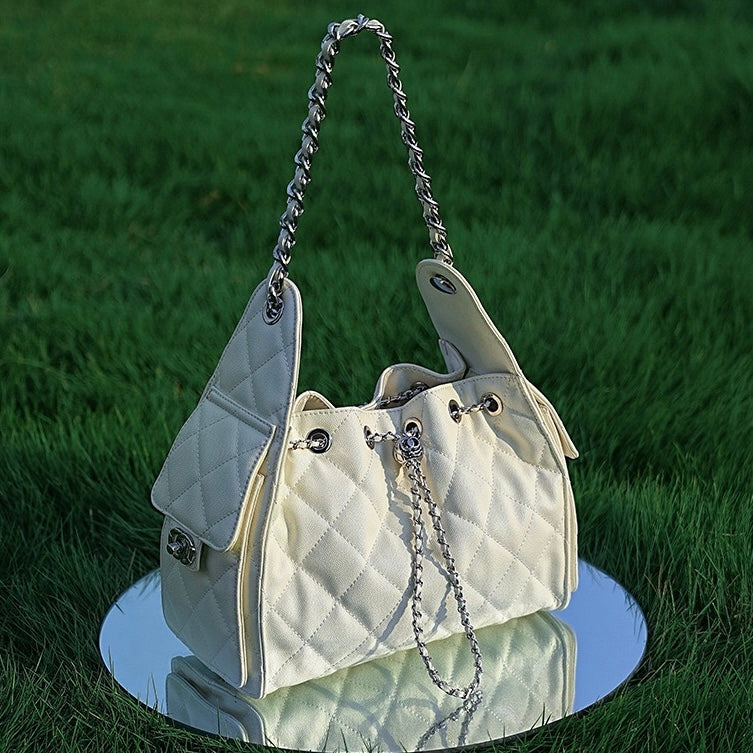 Genuine Leather Bucket Crossbody Bag | Caviar Pattern Effortless Elegance
