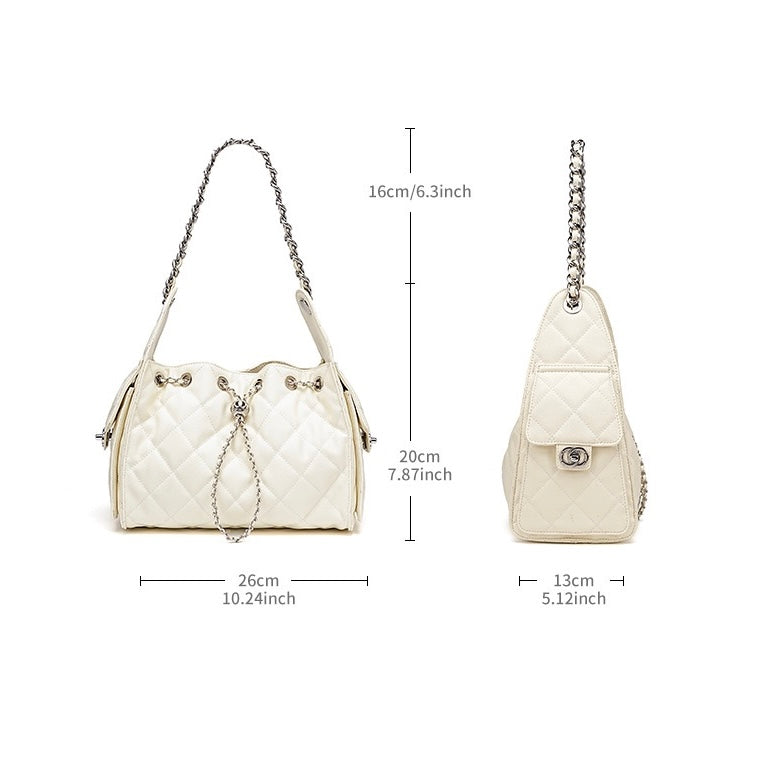 Genuine Leather Bucket Crossbody Bag | Caviar Pattern Effortless Elegance